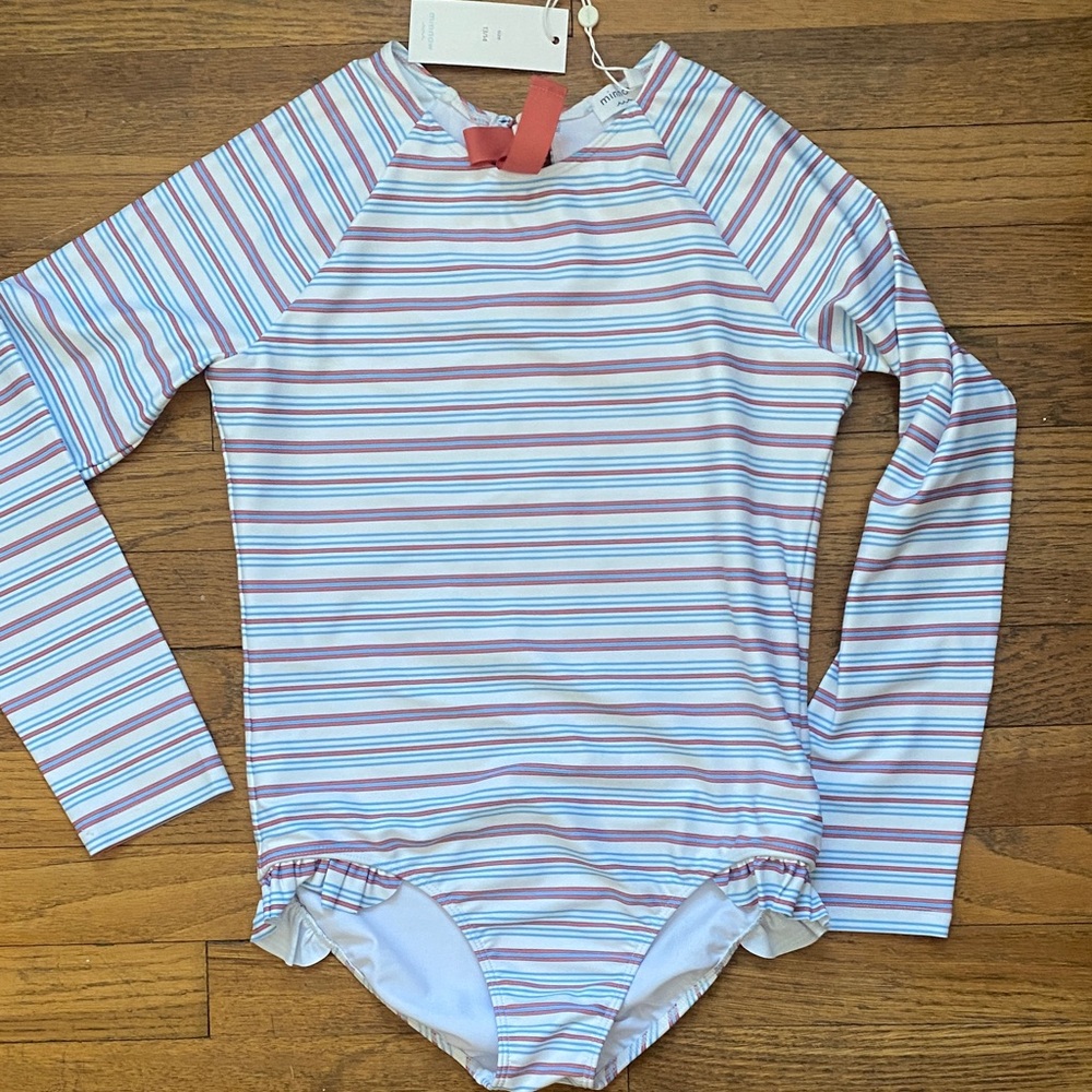 NWT minnow swim Americana stripe rash guard girls 13/14
